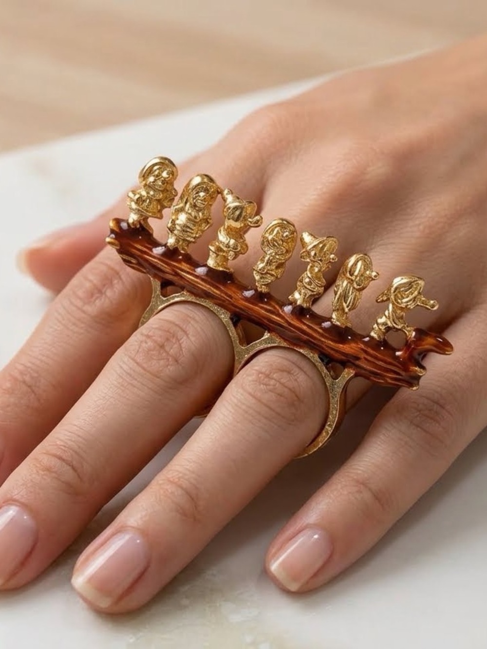 Snowwhite Seven Dwarves Two Finger Statement Ring.